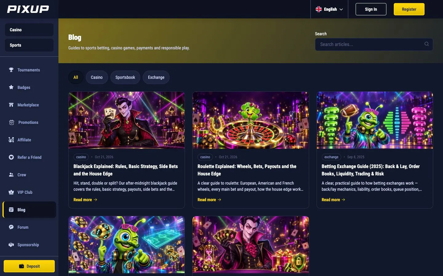 The blog with categories and search.