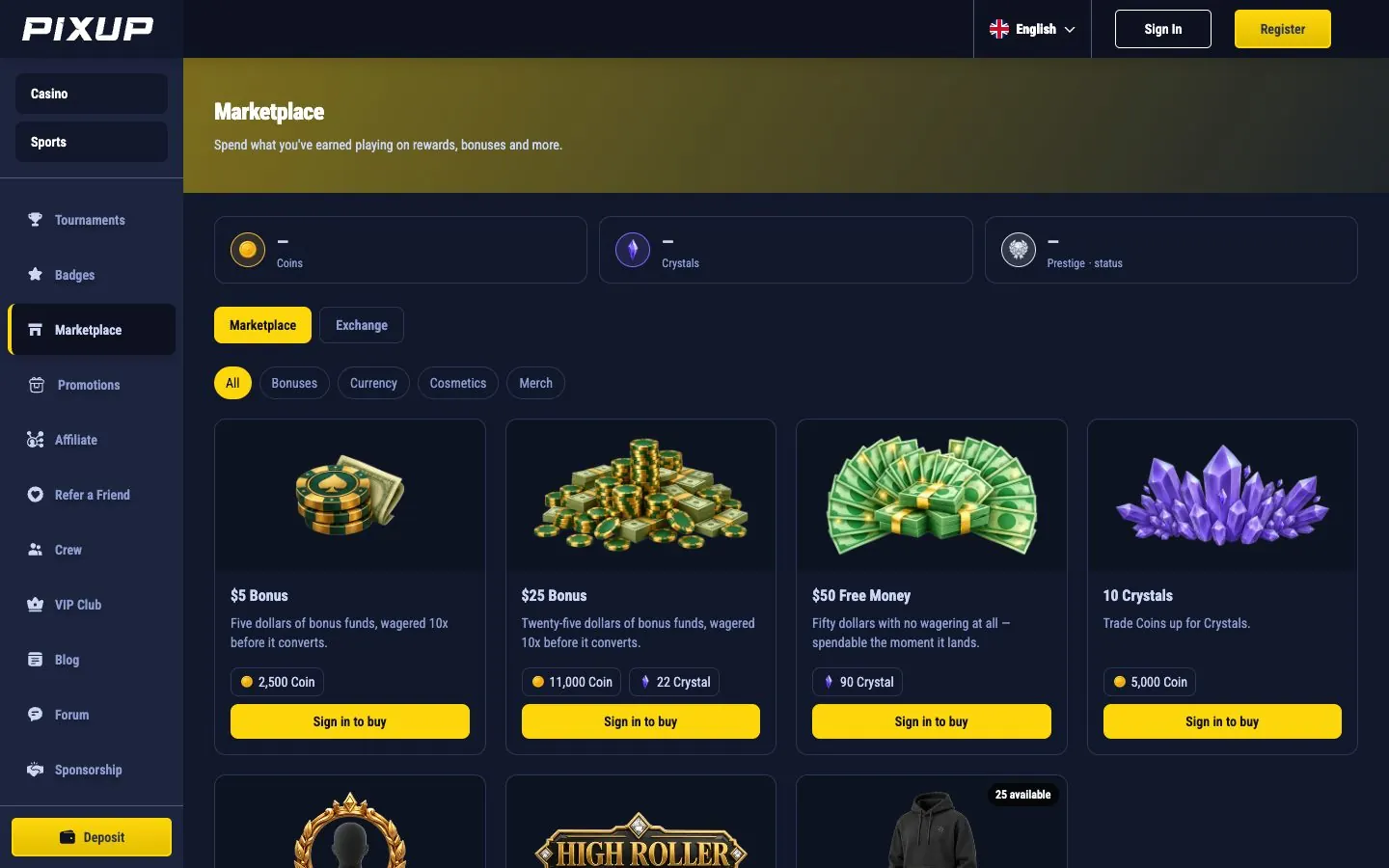 The marketplace, where players spend the virtual currency they earn.