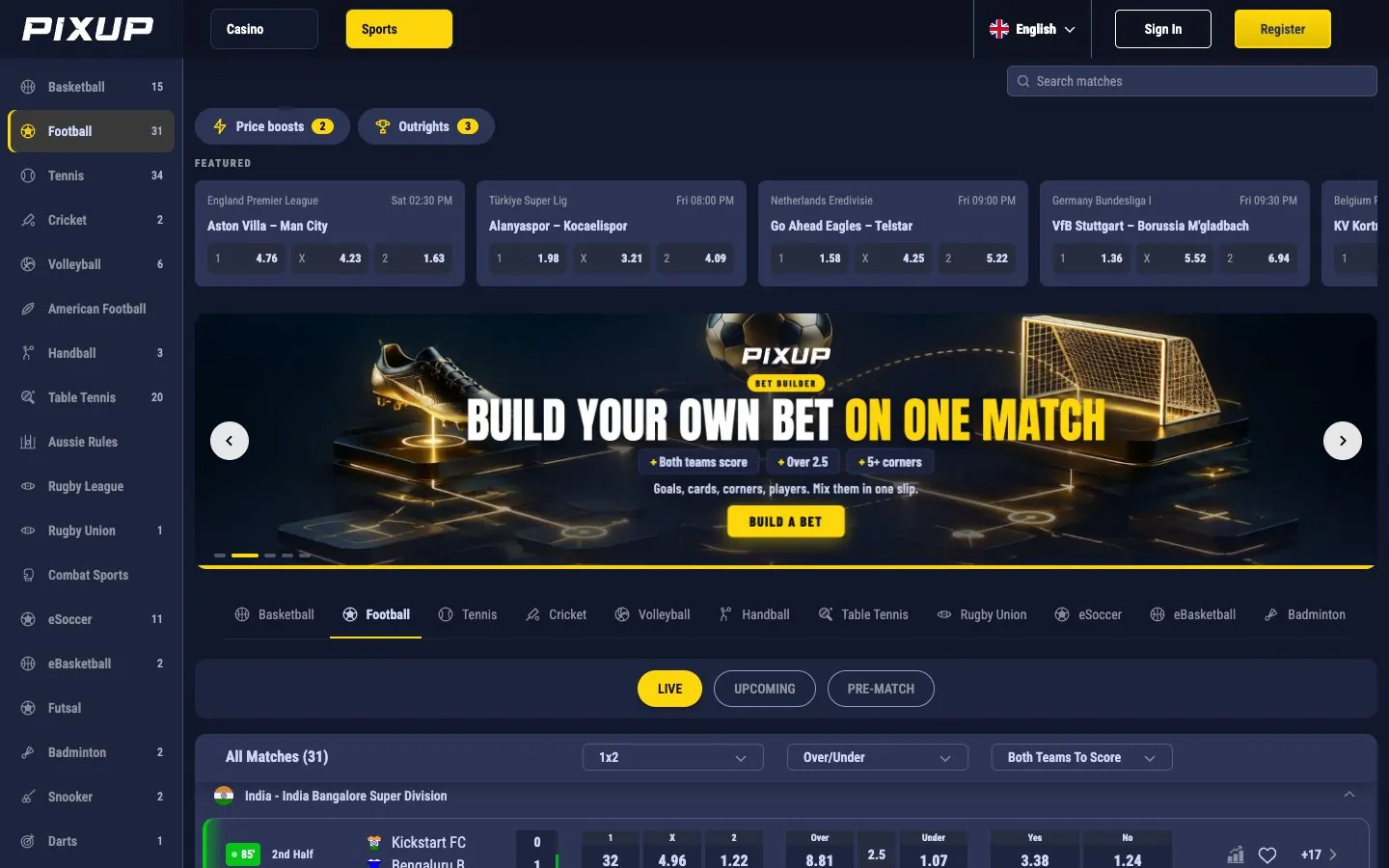 Pixup Sports on desktop.