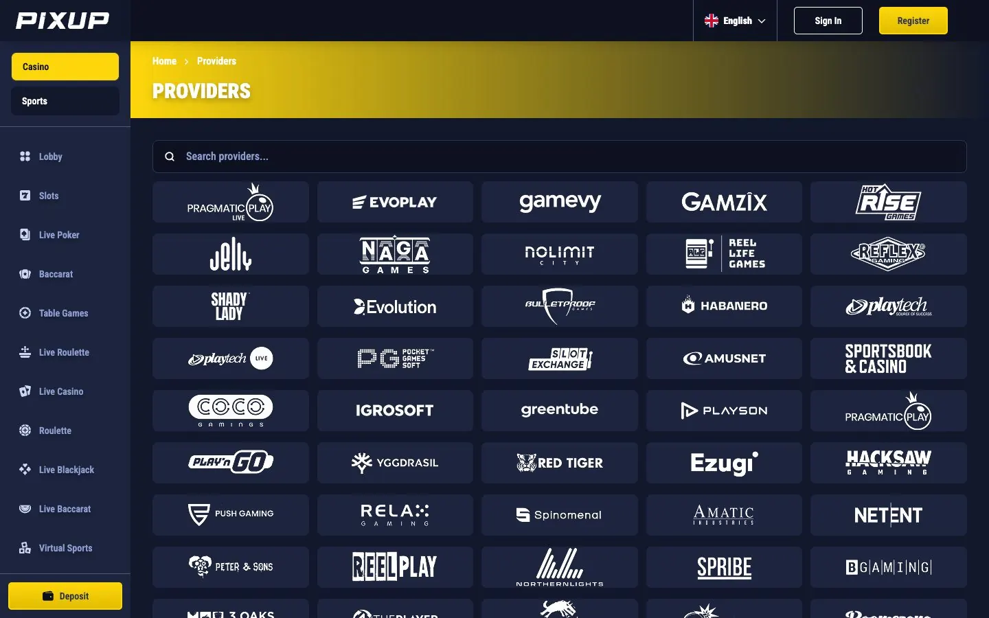 Providers page with search.